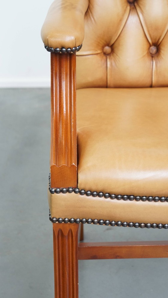 Image 1 of Chaise de salle à manger/chaise d'appoint en cuir de bœuf de style anglais, couleur cognac clair