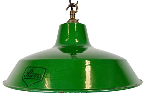 Industrial Green Enamel Factory Pendant Lamp from Revo, 1950s