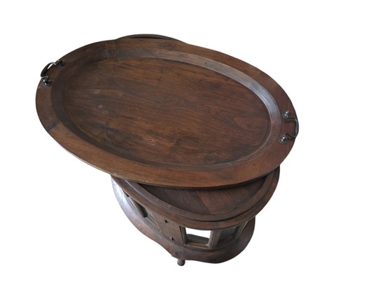 Classic oval display cabinet, tea cabinet, wine table, whiskey bar with removable tray, dimensions 68x45cm (photo 4 of 5)