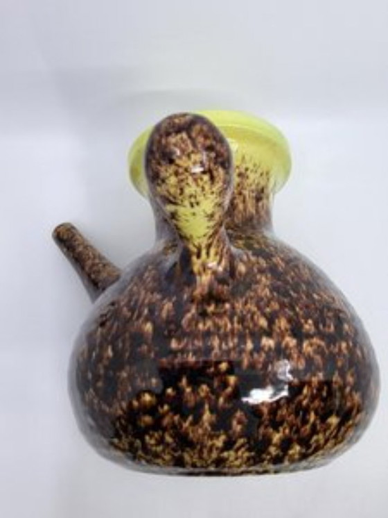 Image 1 of Accolay ceramic vase, yellow and brown, France, vintage 1960