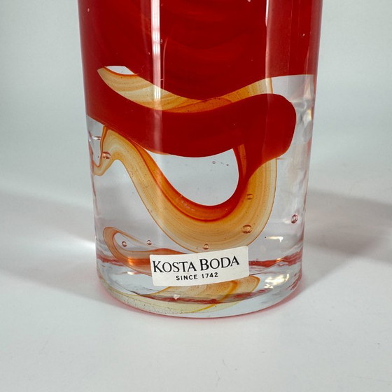 Kosta Boda „Atoll“, 2x Kandelaars en kaarsen Design Anna Ehrner, Glas, Rood, Modern (foto 4 van 8)