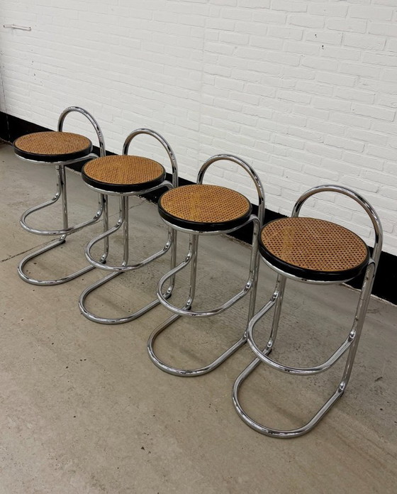 4 Vintage Italy Chrome Barstools – Barkrukken, Metal (photo 3 of 21)