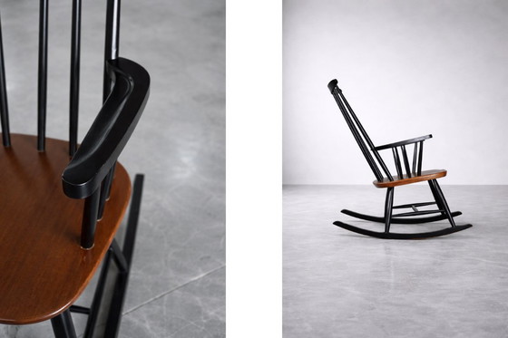 Image 1 of Fauteuil à bascule vintage en bois de style finlandais moderne du milieu du siècle, par Ilmari Tapiovaara pour Asko, années 1960