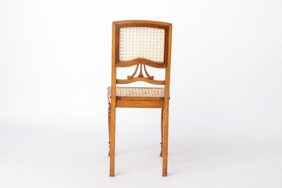 Image 1 of Silla de comedor belga antigua, silla de mimbre restaurada, silla de madera de haya, c. 1920