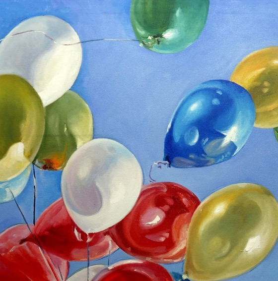 Original Oil Painting Contemporary Art, Hot Air Balloons Carrier – Paintings & Drawings, Canvas (photo 4 of 7)
