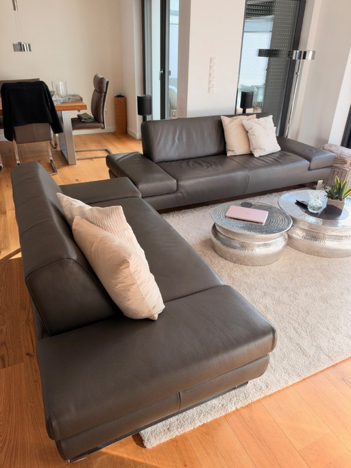 Canapé d'angle W. Schillig en cuir gris