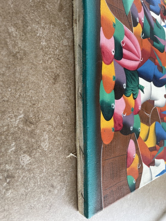 Haitianischer Markt - Acryl auf Leinwand - 70er Jahre – Gemälde & Zeichnungen, Wood, Canvas (photo 5 of 6)