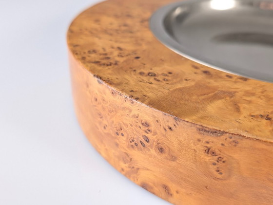 Image 1 of Cenicero italiano de madera de raíz y acero al estilo de Tomasso Barbi, década de 1970
