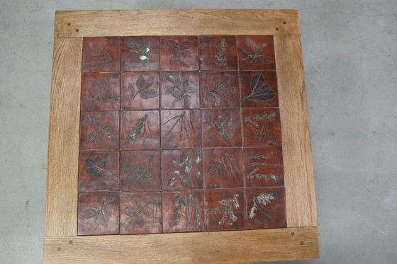 Image 1 of Tavolino in ceramica botanica di metà secolo in rovere, anni '60