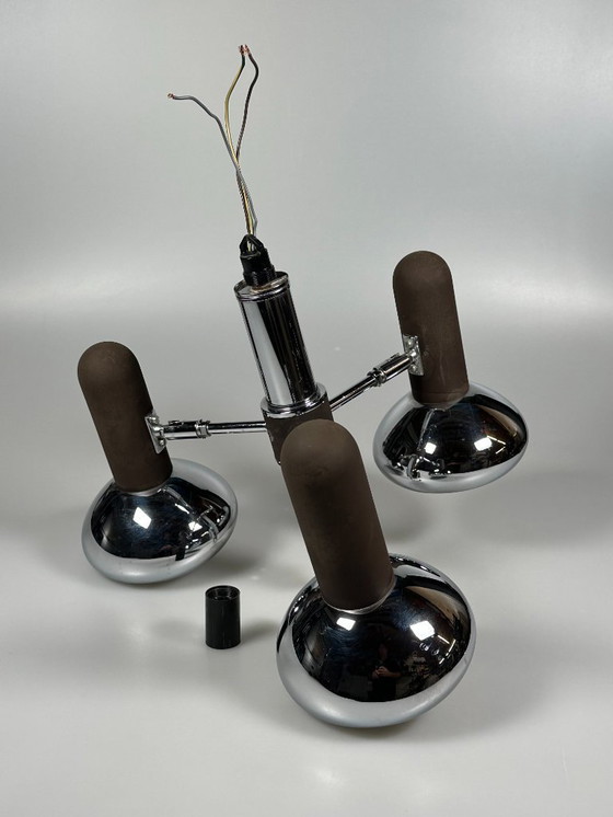 Image 1 of Lampada da soffitto anni '60/'70, faretto a 3 luci, metallo, stile spaziale