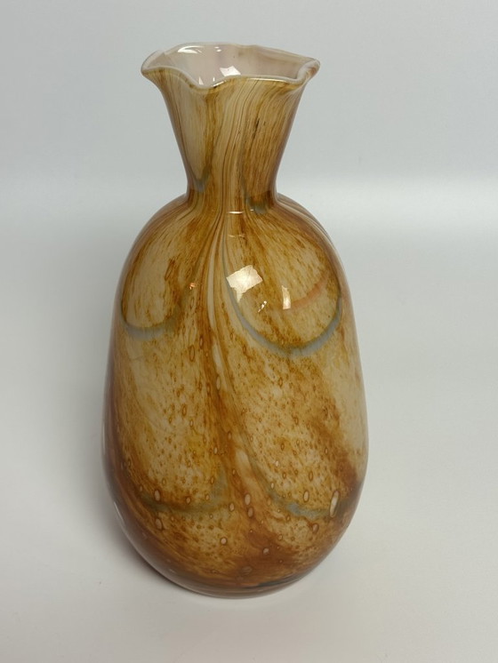 Image 1 of Mid-Century Artisan Hand-blown  Vase in Indian Summer Hues with Scalloped Rim by Fidrio, The Netherlands, 1990s