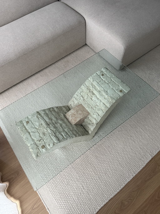 Tavolino da caffè vintage in travertino Mactan Stone