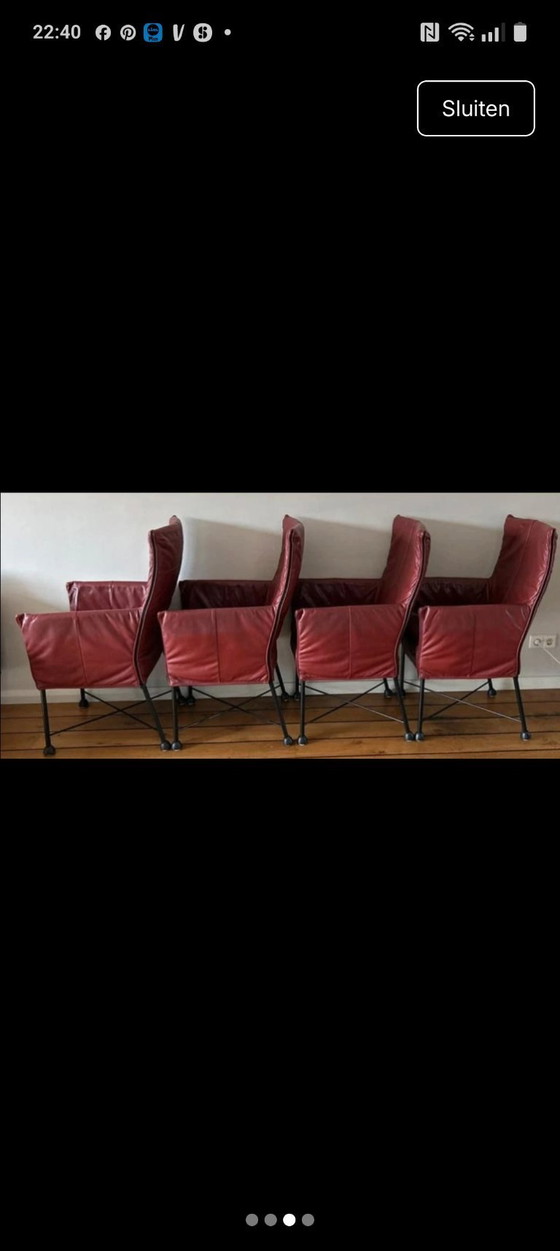 Image 1 of 4 eetkamerstoelen Geraldine rood leer op wieltjes 