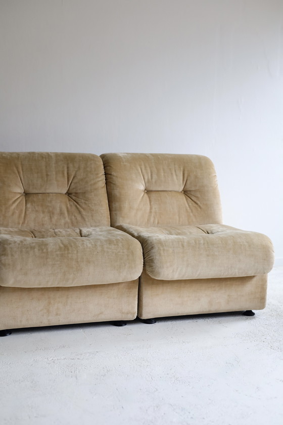 Image 1 of 4-seater modular sofa, beige velvet, 60s/70s