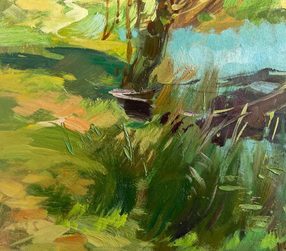 Image 1 of Original Oil Painting Summer River Landscape A secluded place in nature