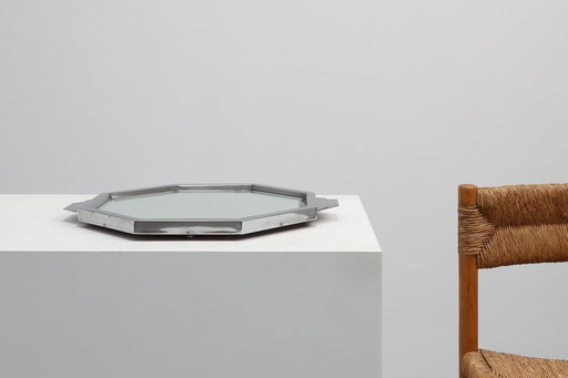 French Art Deco geometric octagonal Chrome and Mirrored Plateau, circa 1930