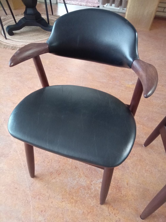 Cowhorn chairs by Tijsseling 4 x, Dining chairs, Wood, Leather, Brown, Mid Century Modern (photo 2 of 5)