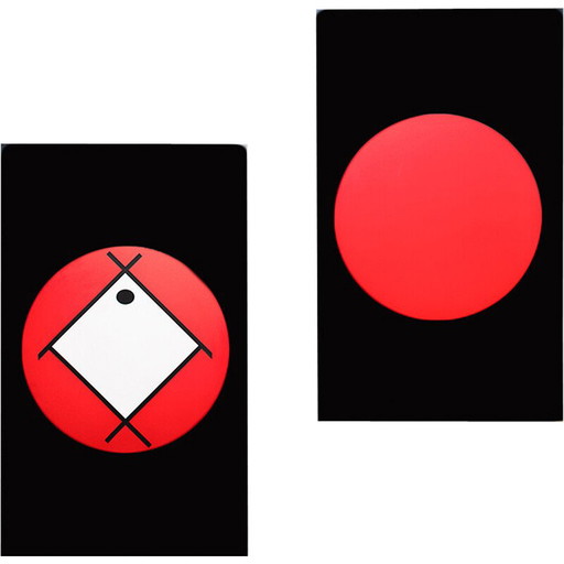 Pair of vintage Led illuminated signs painted in black, white and red, Italy 2000