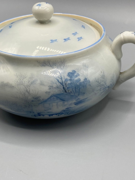 Sucrier en porcelaine japonaise – Paysage du mont Fuji bleu et blanc – Époque Meiji – Objets déco (photo 4 of 9)