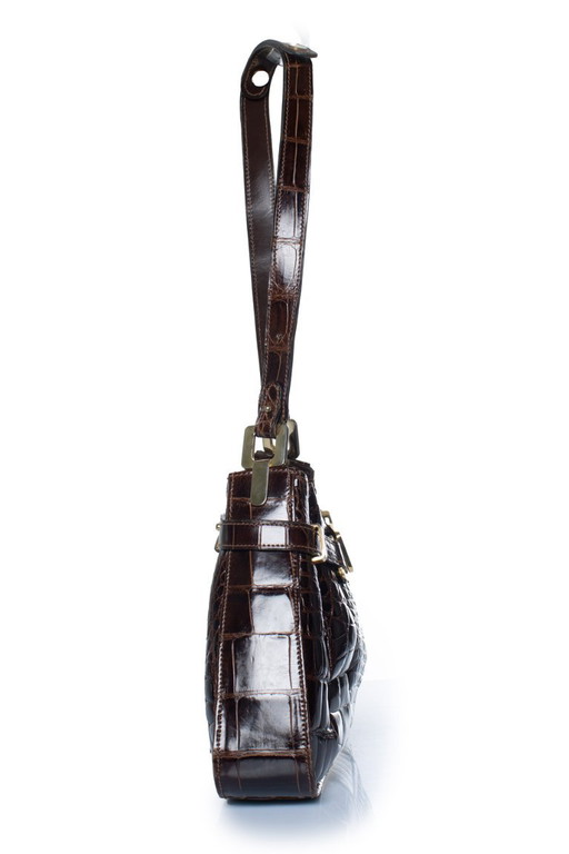 Lancel, braune Schultertasche aus glasiertem Krokodilleder – bucket tassen, Exotic (photo 2 of 8)