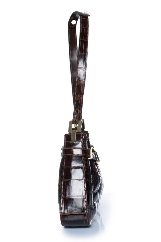 Lancel, Brown Glazed Crocodile Leather Shoulder Bag – Bucket bags, Exotic (photo 2 of 8)
