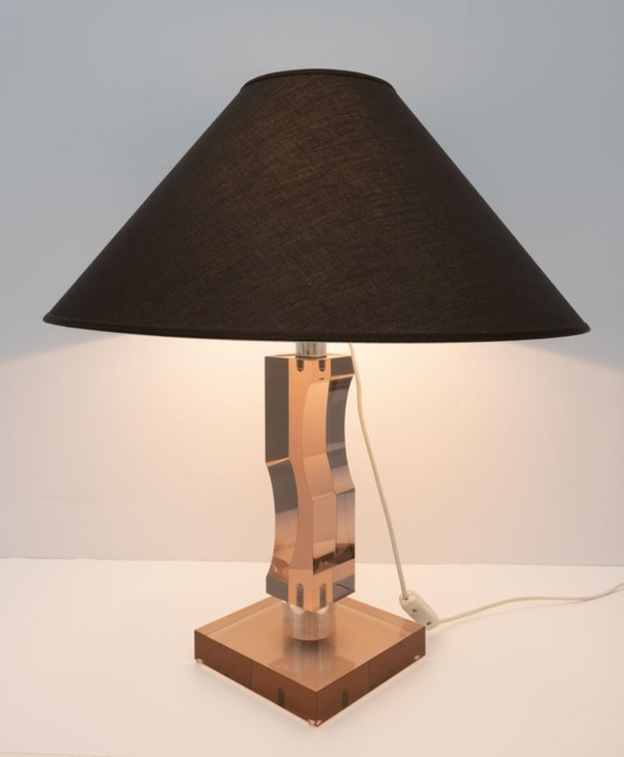Image 1 of Lampada da tavolo moderna italiana in plexiglass e argento, metà secolo, anni '70