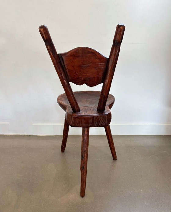 Image 1 of Antieke houten boerderij driepoot (bijzet)stoel, jaren 1900