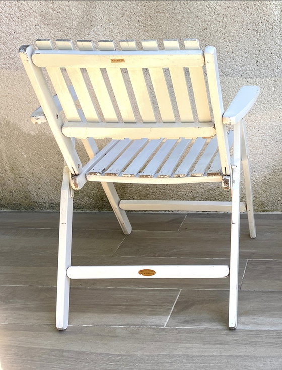 Image 1 of Vintage Wood Folding Garden Armchair by R.Gleizes France