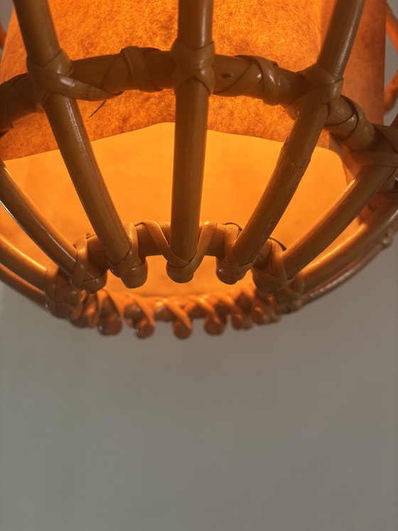 Image 1 of Jaren 70 boho rotan bamboe plafondlamp