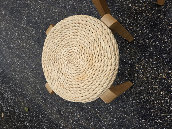 2x Tabourets Scandinaves Vintage en Jonc – Textile, Wood (photo 5 of 7)