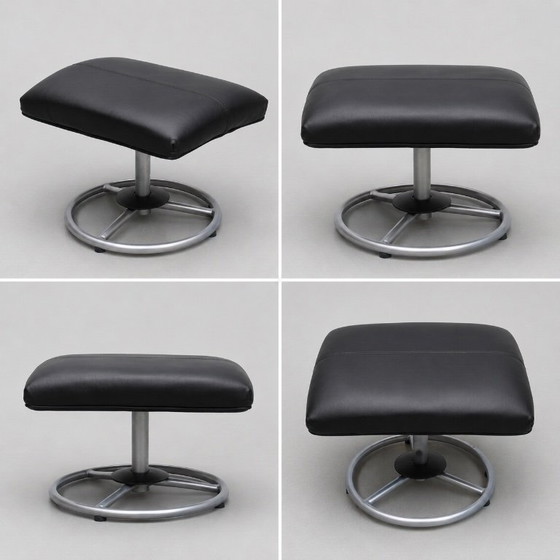 Image 1 of IKEA leren draaibare fauteuil met voetenbank — Verstelbare Scandinavische loungestoel