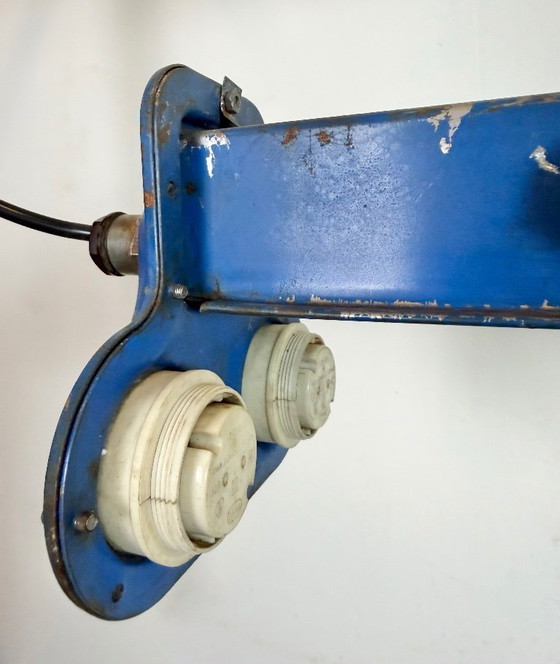 Image 1 of Blauwe industriële hanglamp, jaren 70