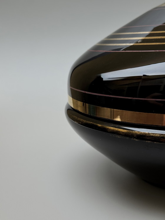 Image 1 of Grande bomboniera in vetro nero, serie "Mimosa" - Boom, Belgio Art Déco - Vetro ialitico -