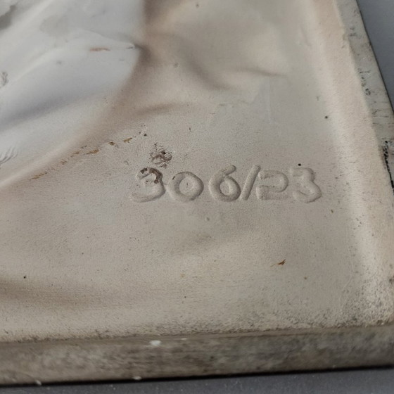 Image 1 of Cadre mural en céramique émaillée, fleurs et relief orange pop,BOITZENBURG, west germany, 1960-70 