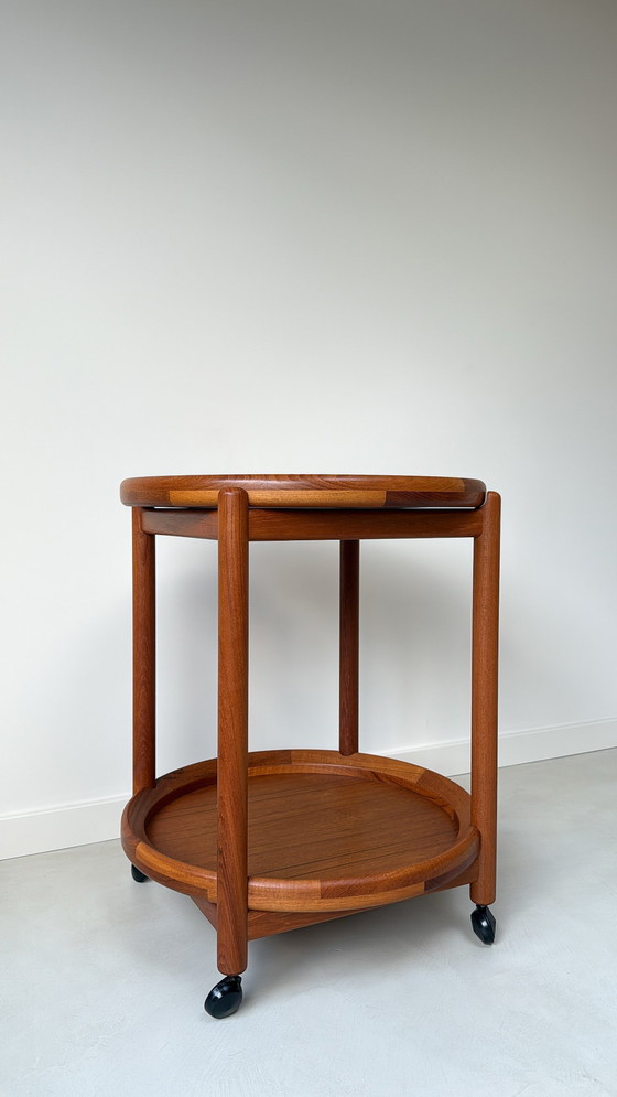 Image 1 of Vintage Deense teak houten ronde trolley / serveerwagen 