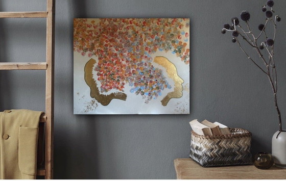 Image 1 of 2 faces, acrylic on linen and 23 3/4 carat gold leaf