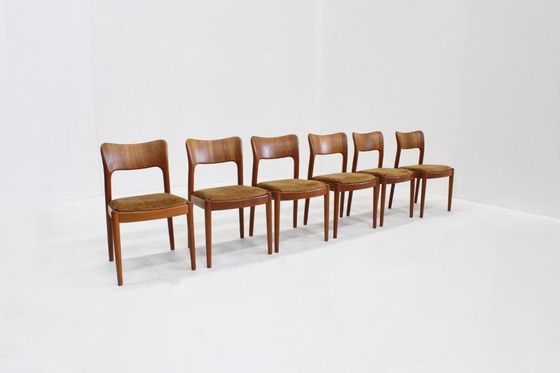 Image 1 of Set di 6 sedie da pranzo vintage danesi Niels Koefoed in teak degli anni '60