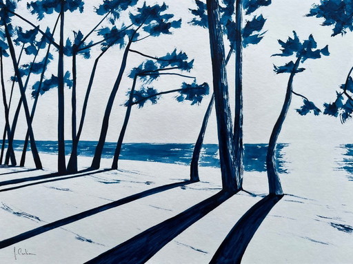 Ink on paper, framed. Size 30x40cm.