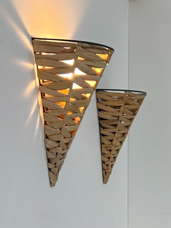 Image 1 of Paar antike Wandleuchten aus Bast, Frankreich, 1980