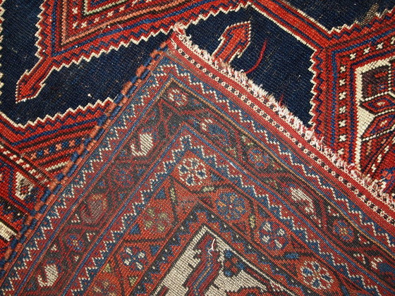 Image 1 of Handgemaakt antiek Perzisch Shiraz-tapijt met een verweerde look, 152 cm x 342 cm, 1900 - 1C464