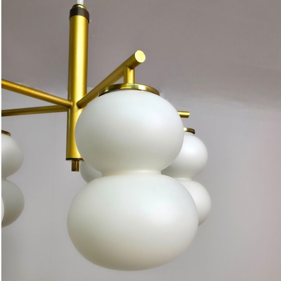 Image 1 of Mid-century lamp 1960s milk glass with brass