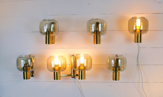 Image 1 of Coppia di applique scandinave in ottone con vetro fumé, dlg Hans-Agne Jakobssen