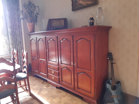 Image 1 of Cherry dining room with table, 6 chairs, bar cabinet and sideboard