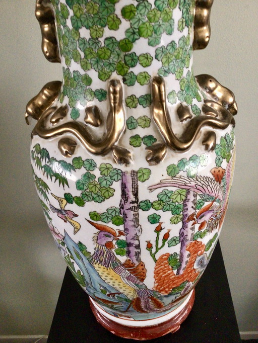 Grote Mid Century Chinese Family Rose Tafellamp Hoogte 76 cm 