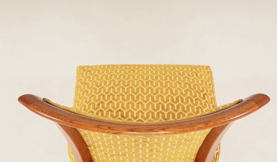 Image 1 of Eetkamerstoelen set van 6 art deco geometrische jacquard gouden honingraat