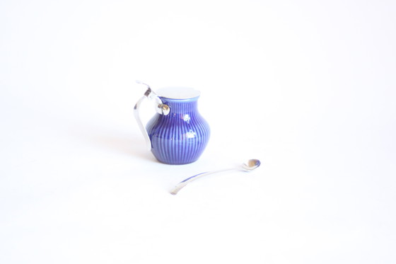 Image 1 of Barattolo di senape e cucchiaio in porcellana Rörstrand, Svezia anni '70