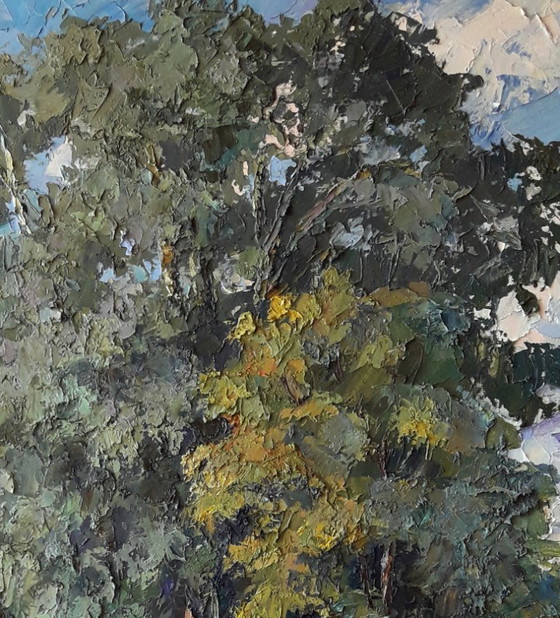 Origineel olieverfschilderij Stadsgezicht Zomerschoolpark – Schilderijen & Tekeningen, Canvas (photo 5 of 8)