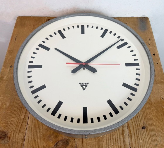 Image 1 of Large Grey Industrial Factory Wall Clock from Pragotron, 1960s