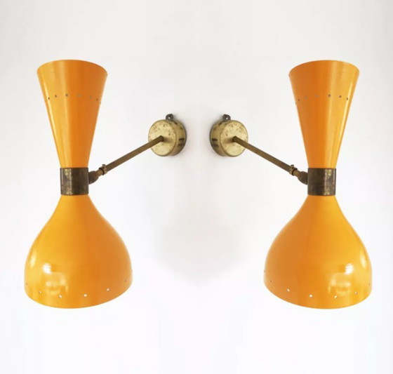 Paire De Grandes Appliques Murales Italiennes Design 1950 – Metal, Brass (photo 6 of 9)