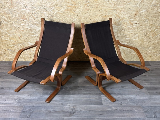 Image 1 of 2x 60s 70s Easy Chair poltrona in pelle Westnofa Norvegia Mid Century